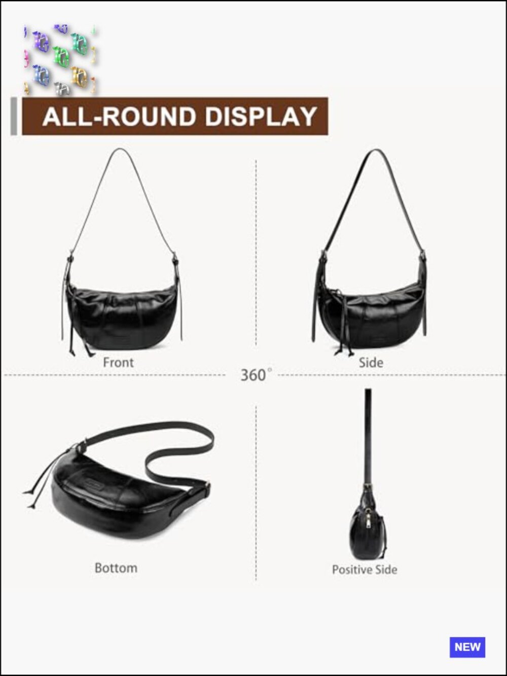 Small Crescent Crossbody Bag Vegan Leather Hobo Shoulder Sling Purse Adjustable - Picture 5 of 7